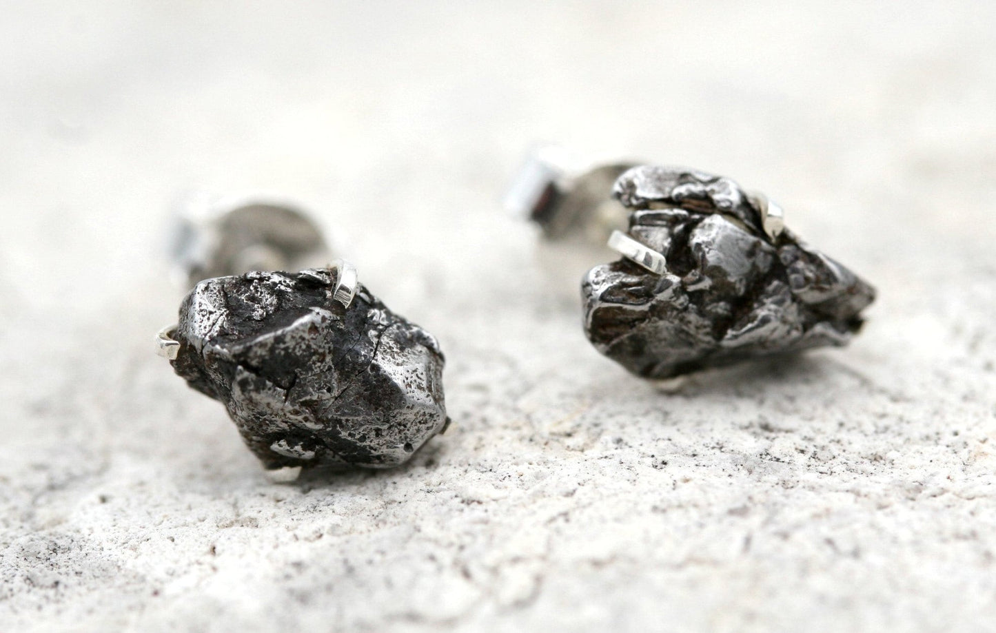 Meteorite Stud Earrings in Sterling Silver
