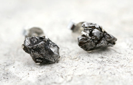 Meteorite Stud Earrings in Sterling Silver