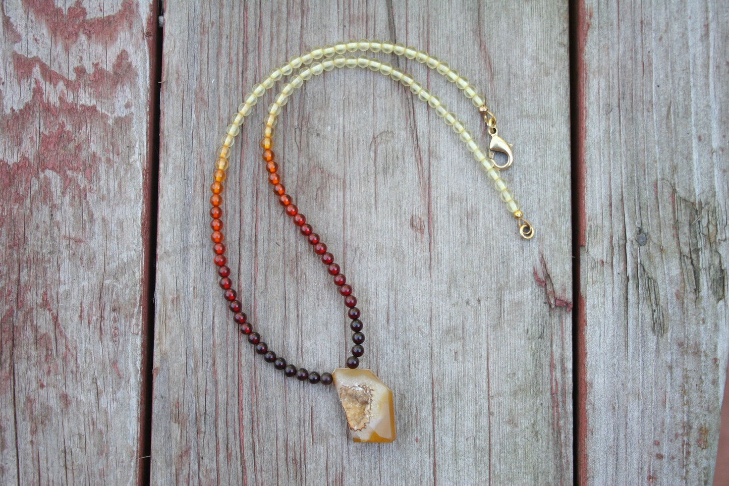 Rustic Amber Necklace with Druzy Crystal