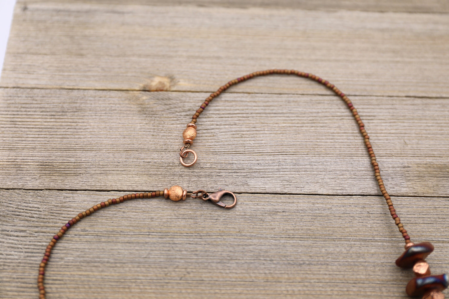 Raku Square Bead Necklace with Copper and Seed Beads