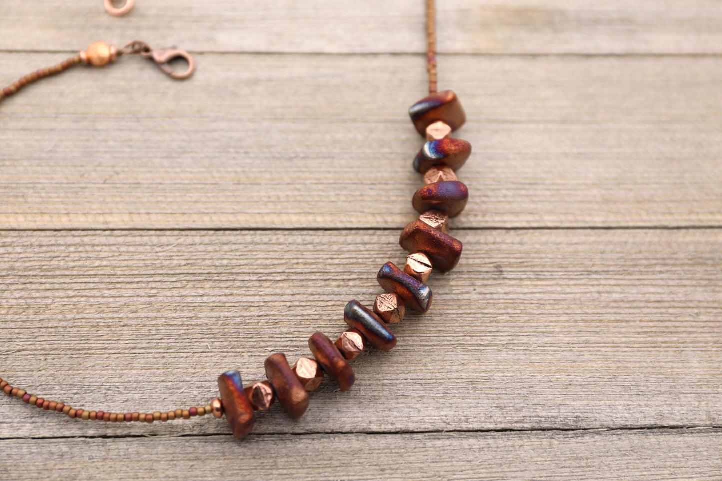 Raku Square Bead Necklace with Copper and Seed Beads