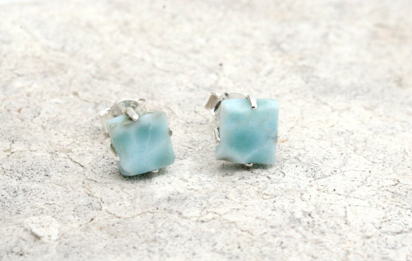 Raw Larimar Stud Earrings