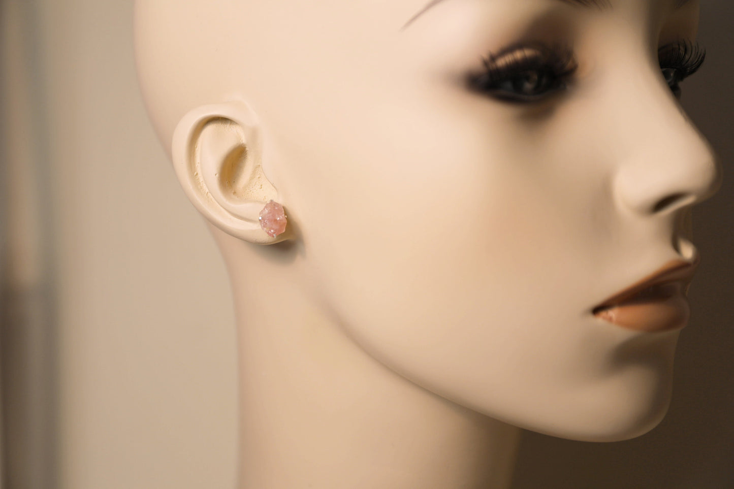 Raw Rose Quartz Stud Earrings in Sterling Silver