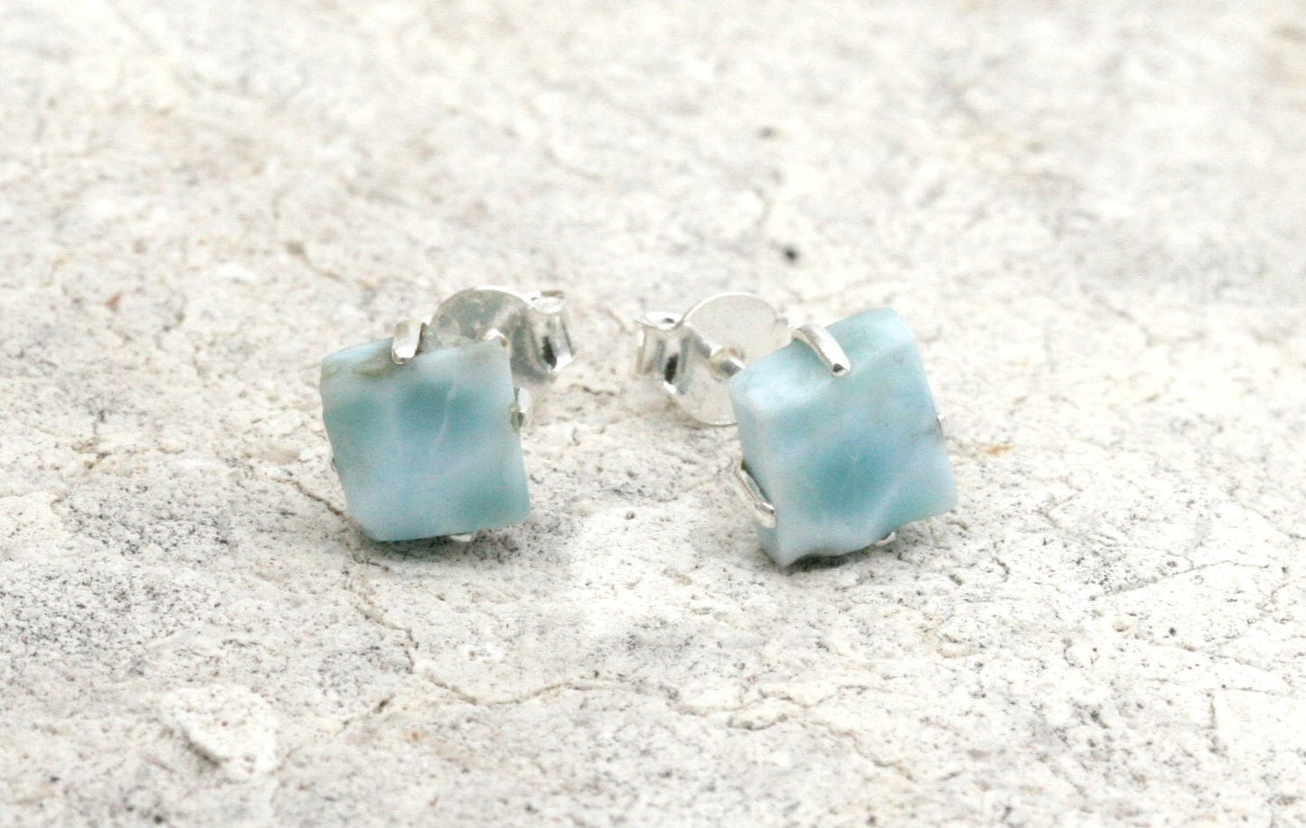 Raw Larimar Stud Earrings