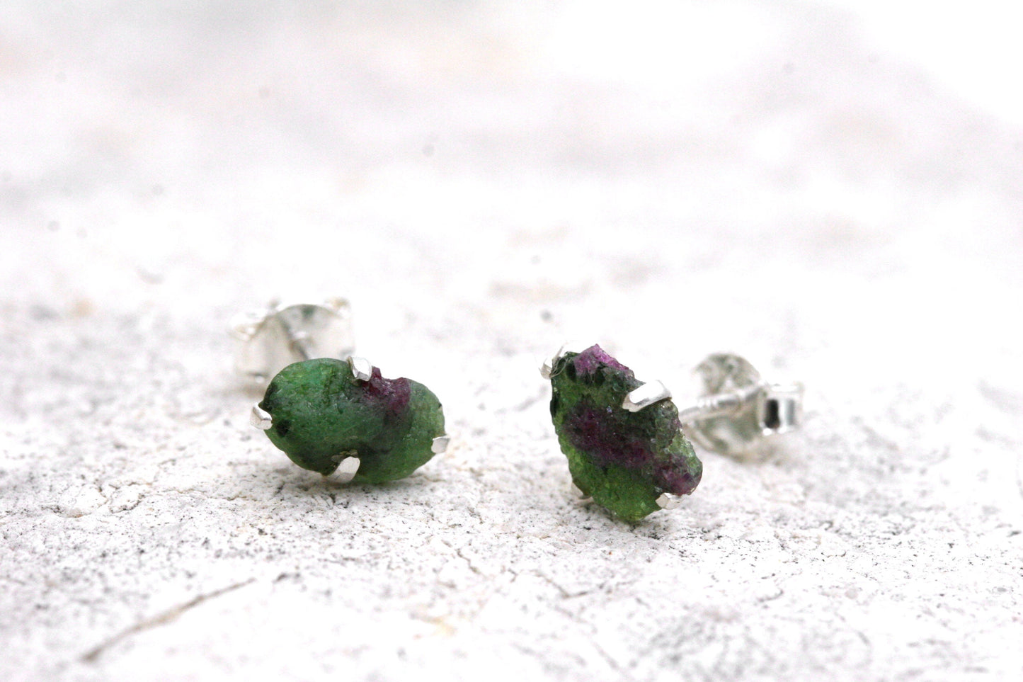 Raw Ruby Zoisite Stud Earrings