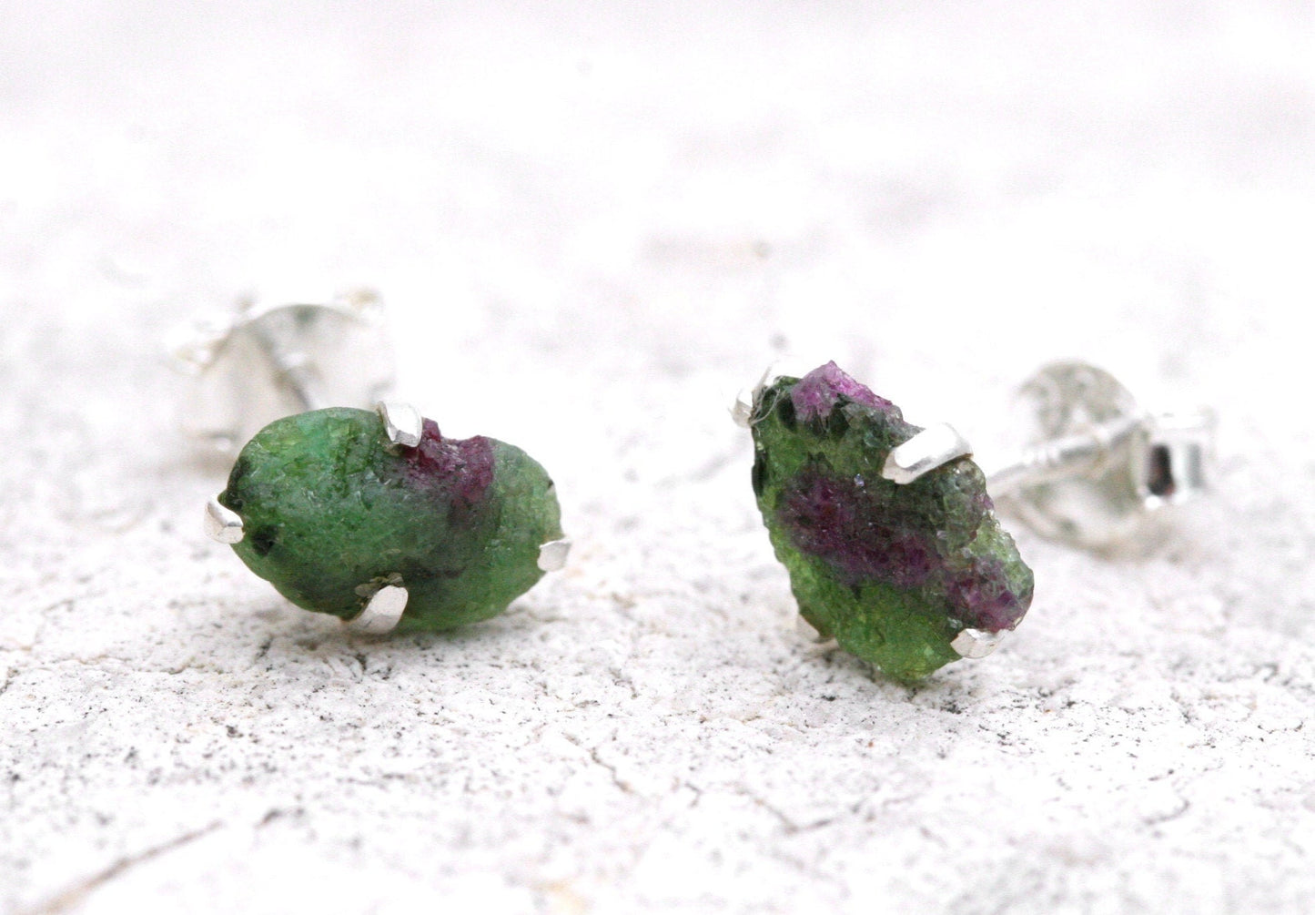 Raw Ruby Zoisite Stud Earrings