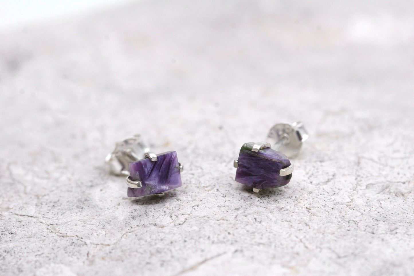 Raw Charoite Stud Earrings