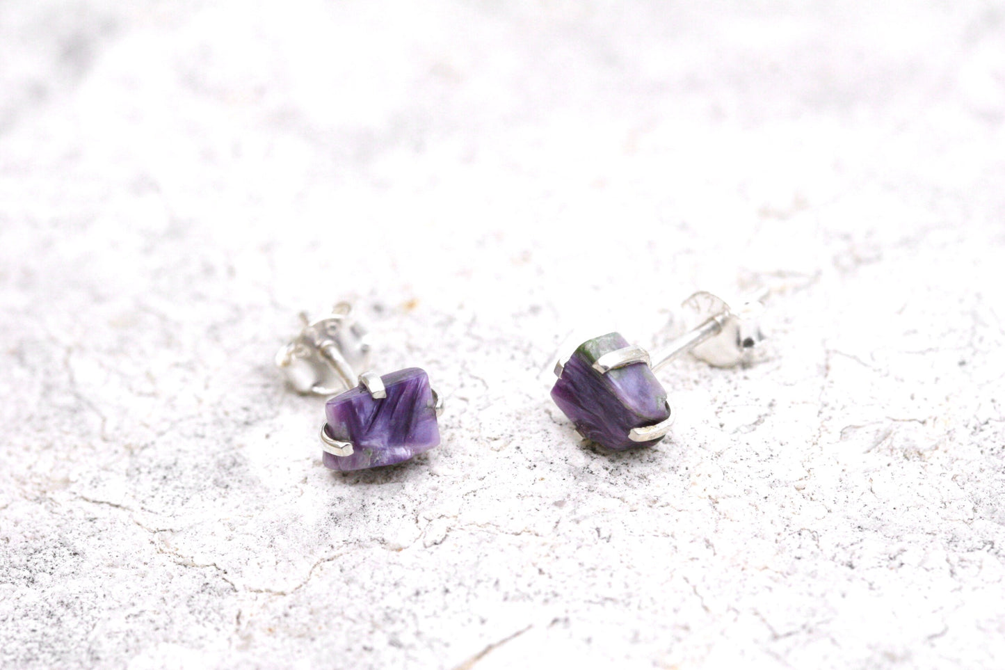Raw Charoite Stud Earrings