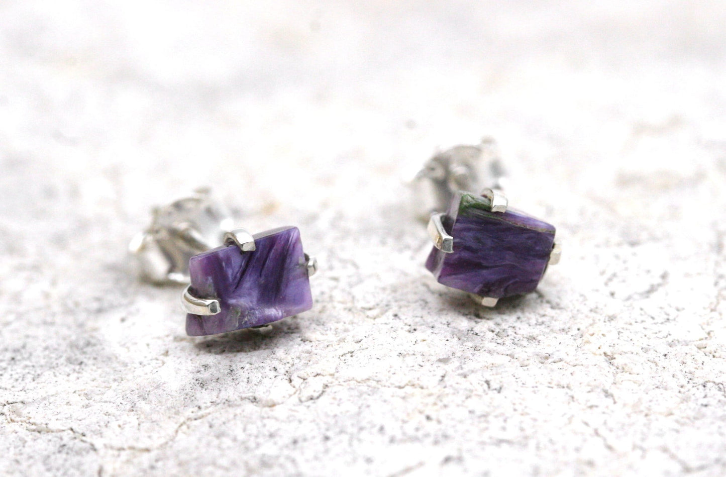 Raw Charoite Stud Earrings