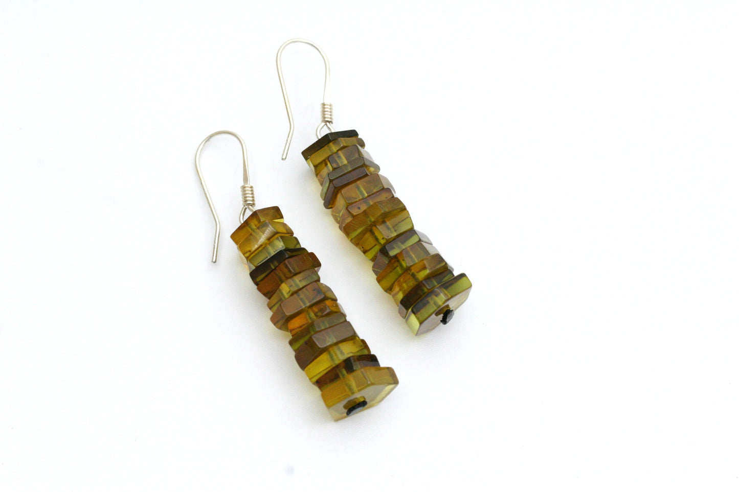Green Amber Stack Earrings