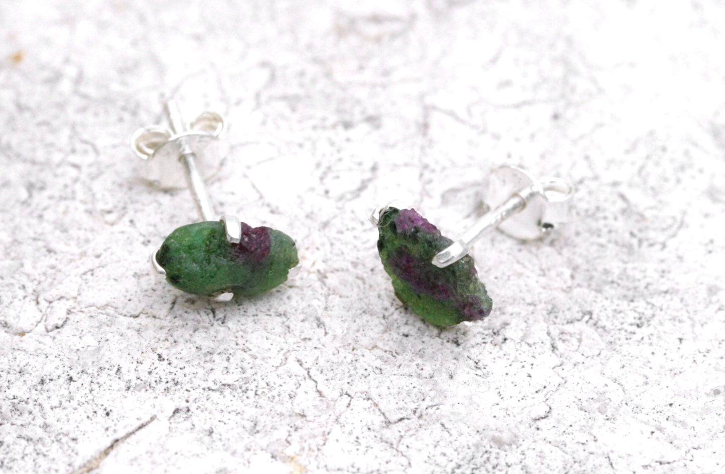 Raw Ruby Zoisite Stud Earrings