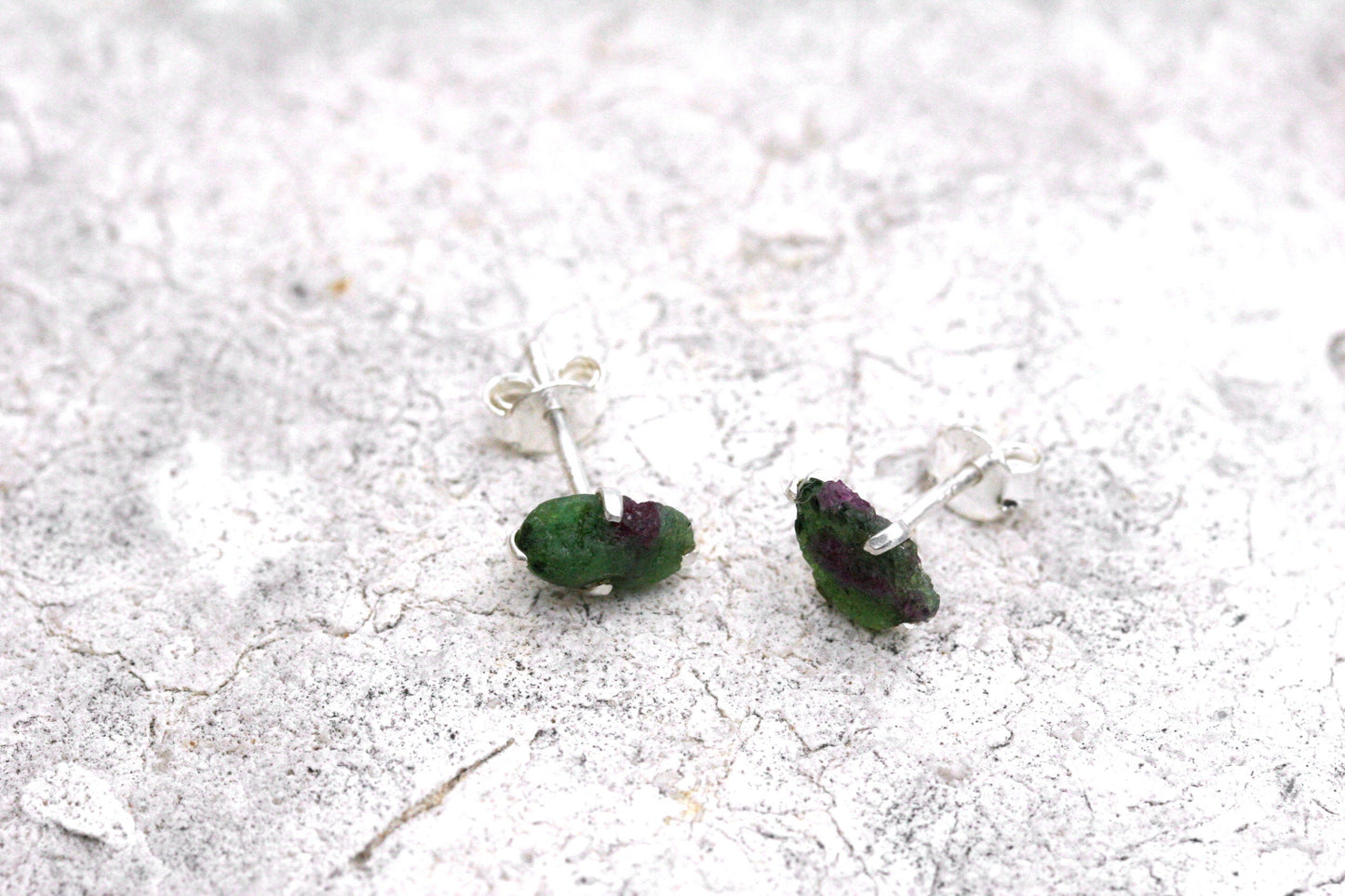 Raw Ruby Zoisite Stud Earrings