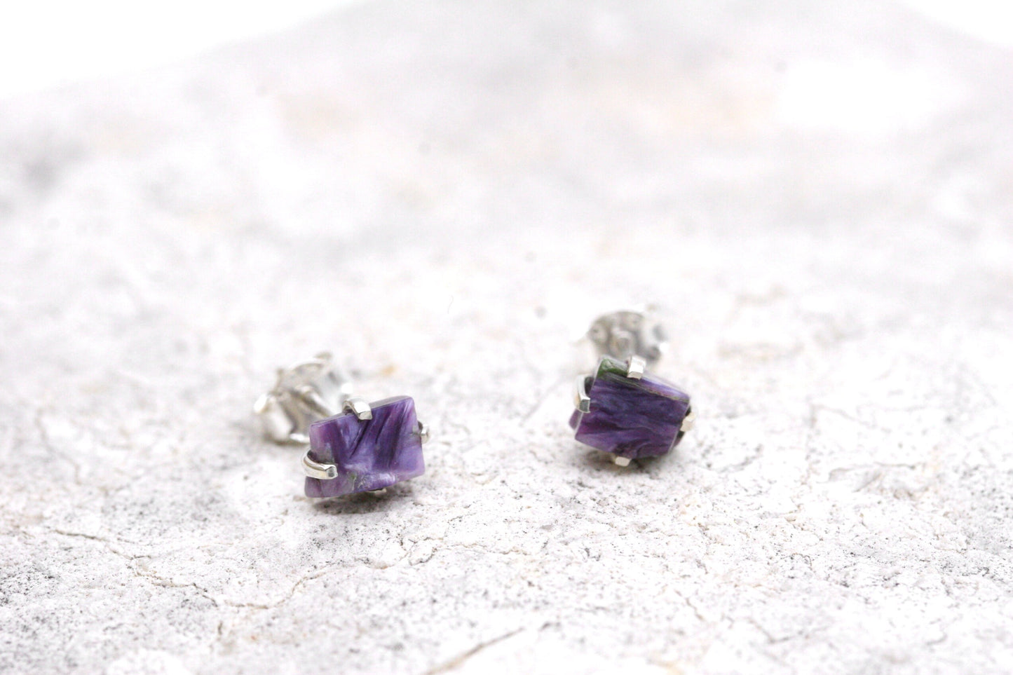 Raw Charoite Stud Earrings
