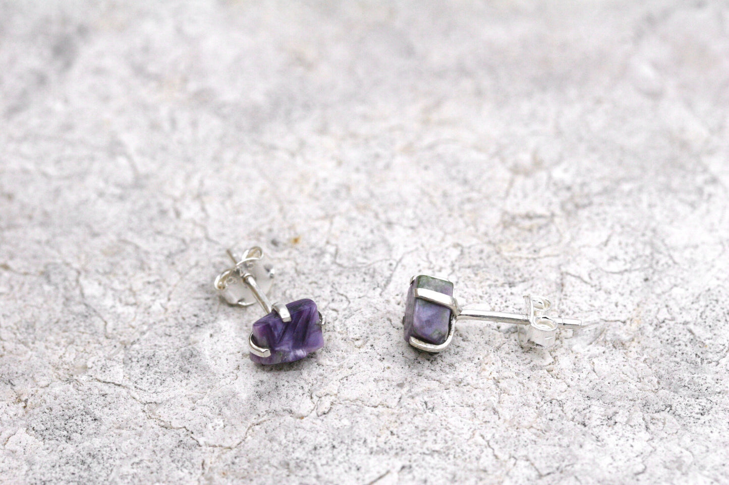 Raw Charoite Stud Earrings