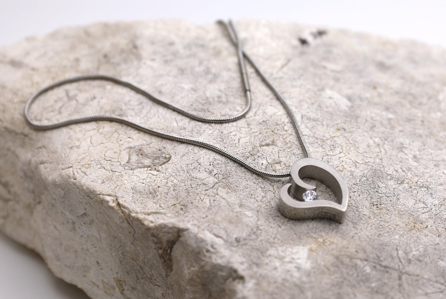 Steel heart with Pendant with Moissanite