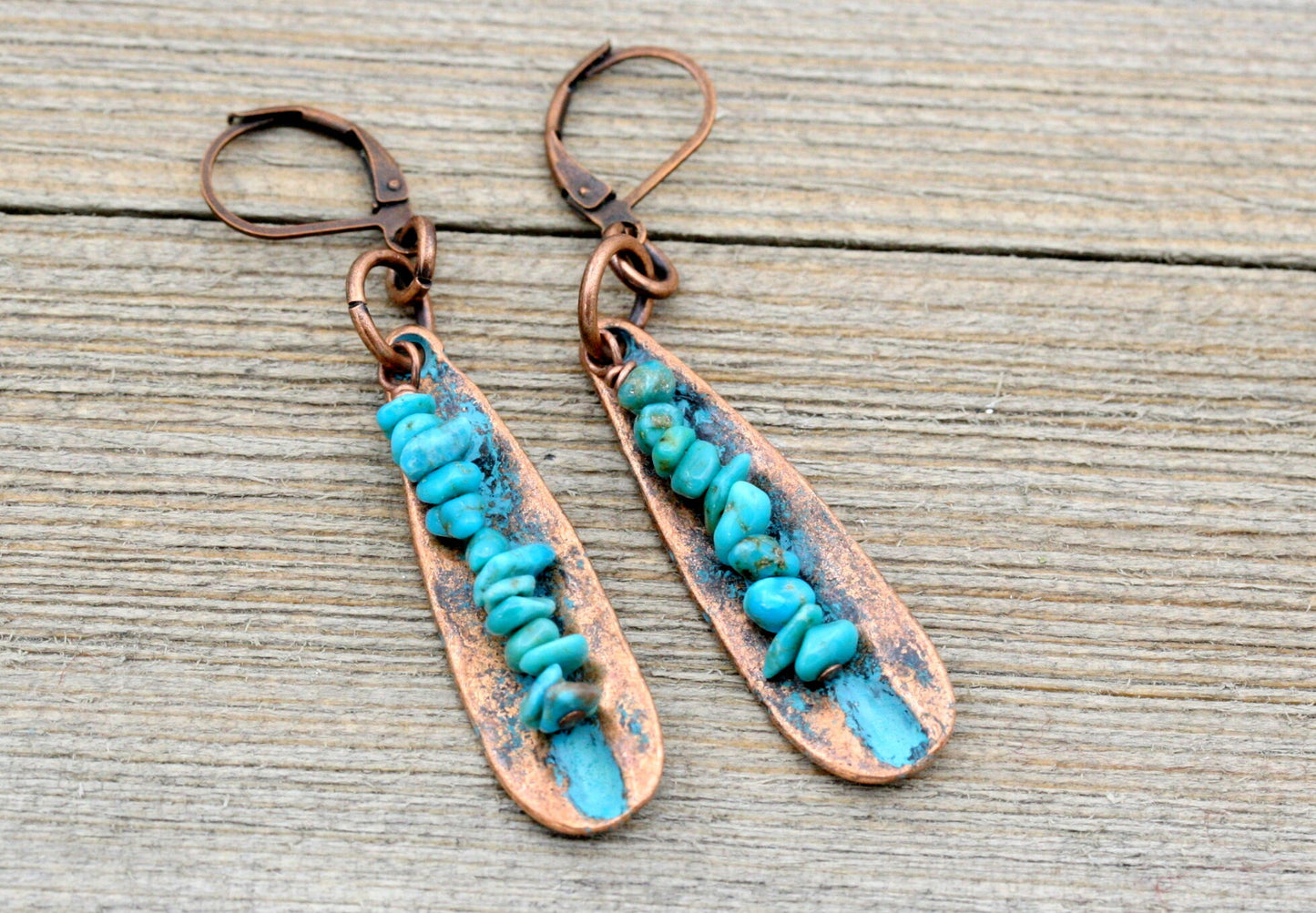 Rustic Turquoise Drop Earrings with Copper