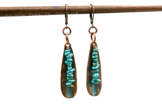Rustic Turquoise Drop Earrings with Copper