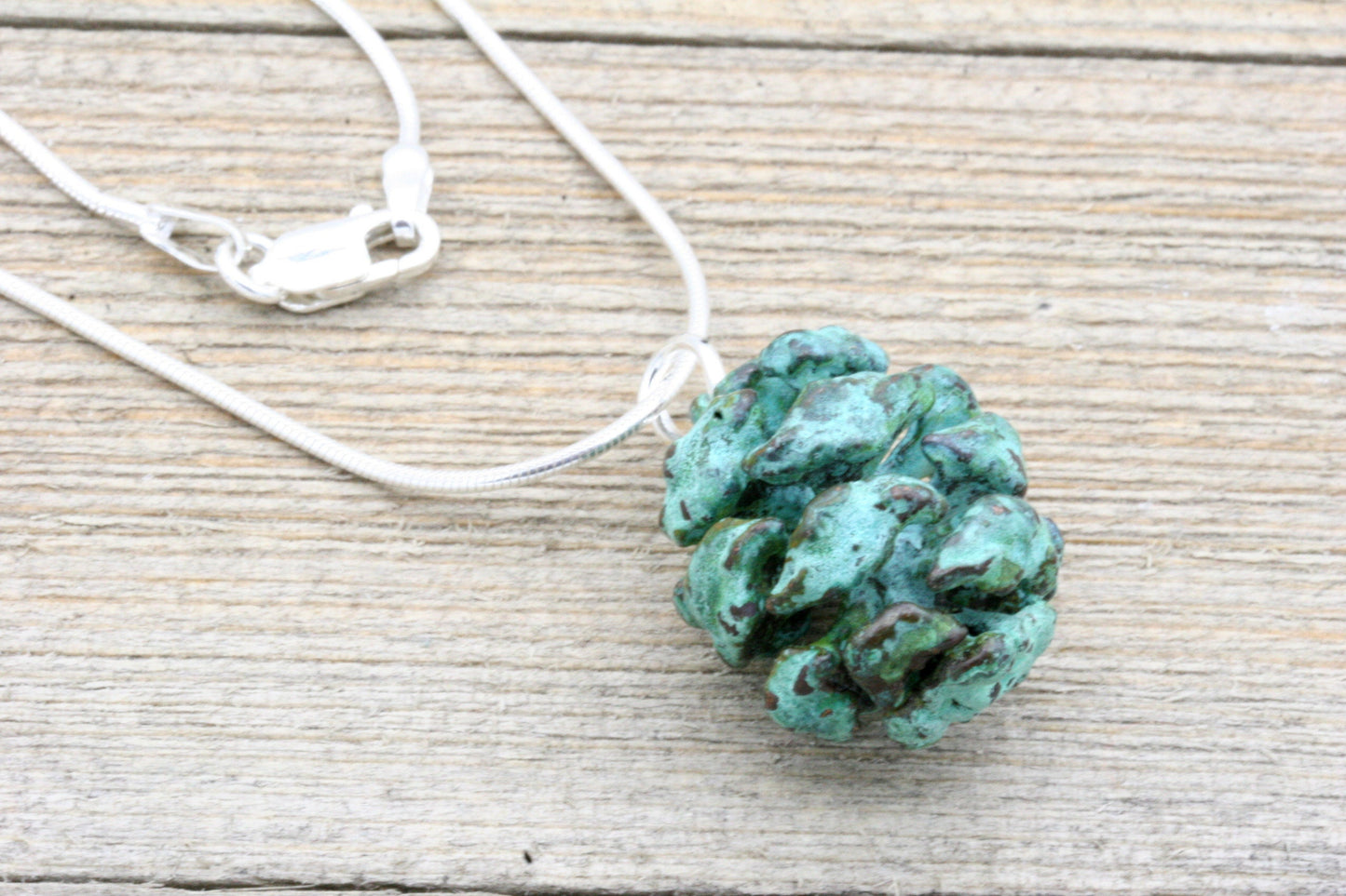 Patina Pinecone Necklace with sterling silver chain
