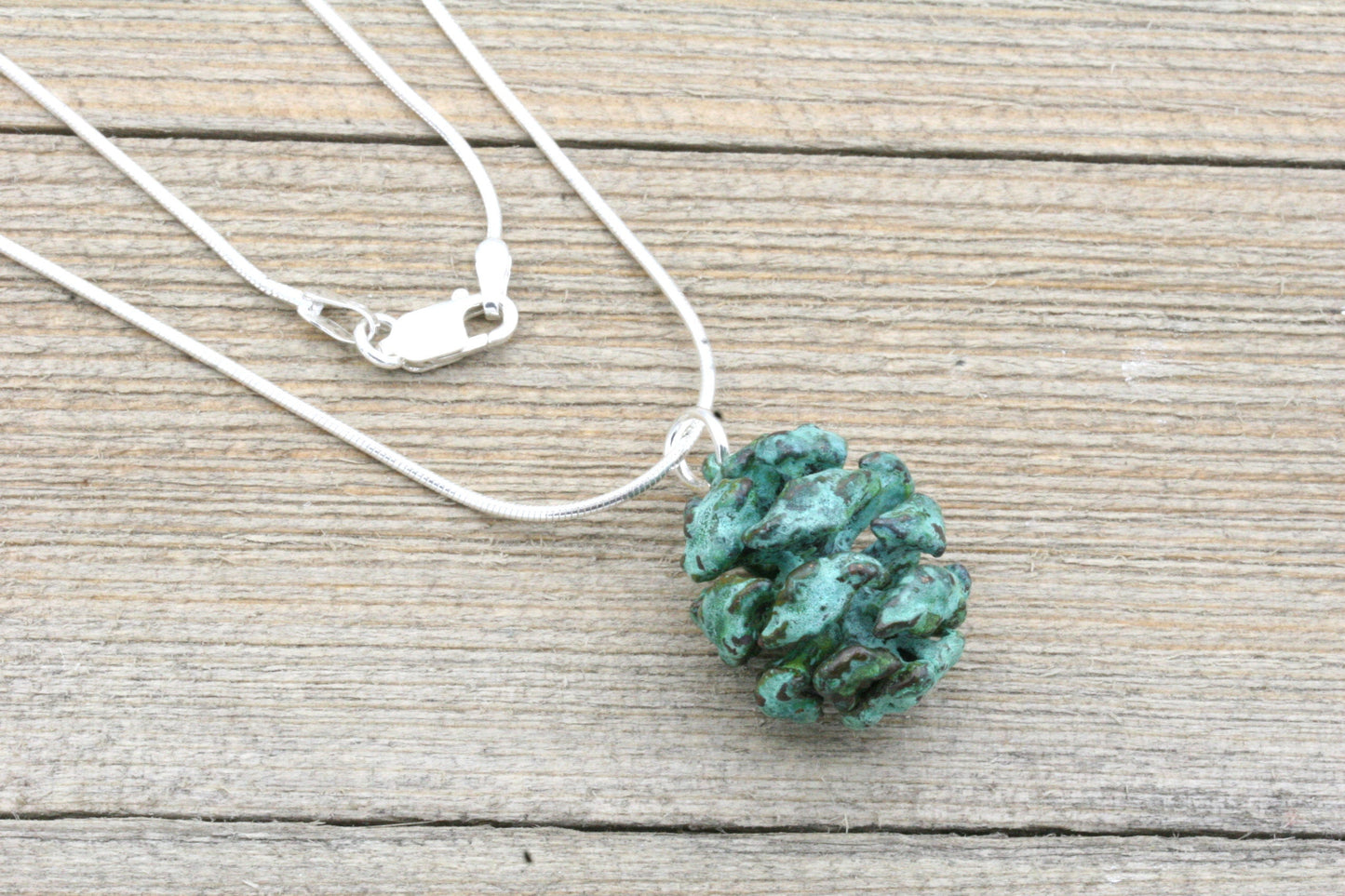 Patina Pinecone Necklace with sterling silver chain