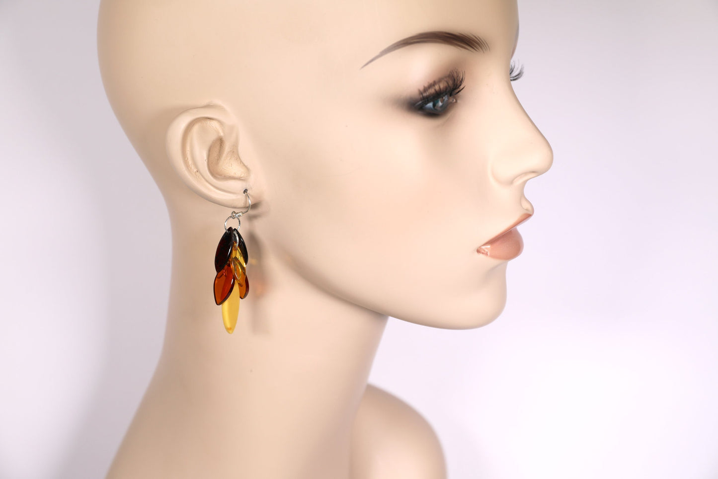Rustic Baltic Amber Leaf Earrings