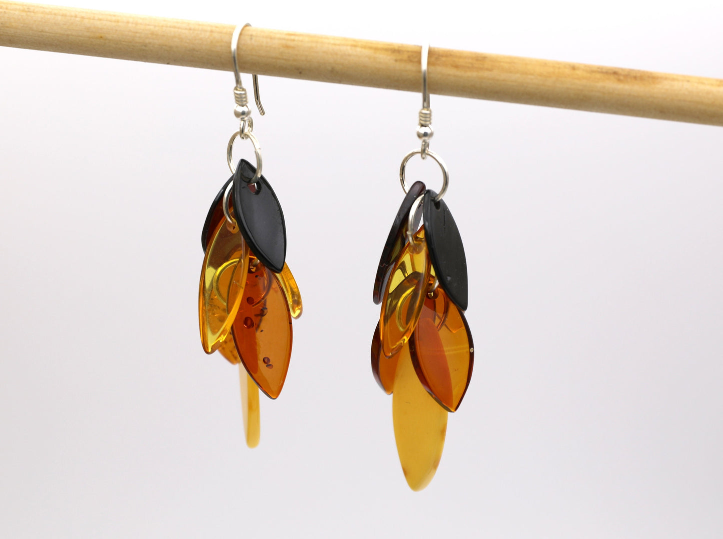 Rustic Baltic Amber Leaf Earrings