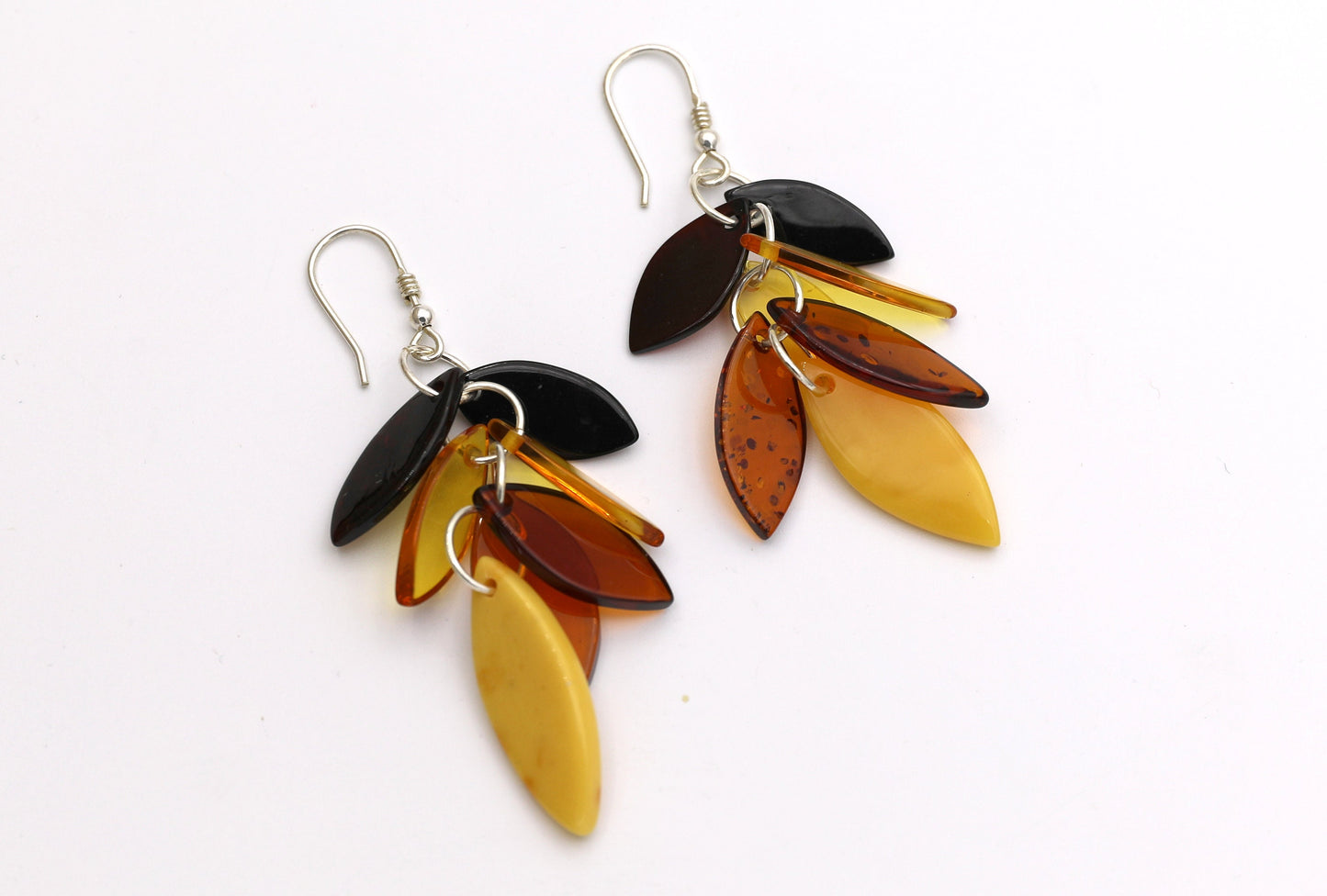 Rustic Baltic Amber Leaf Earrings