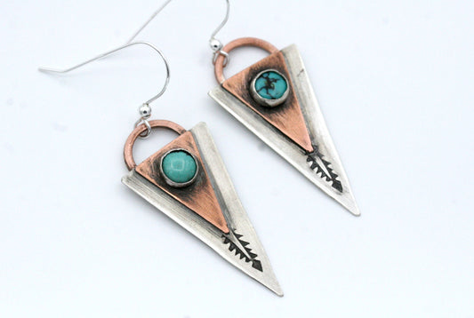 Kingman Turquoise and Sterling Silver Mixed Metal Earrings