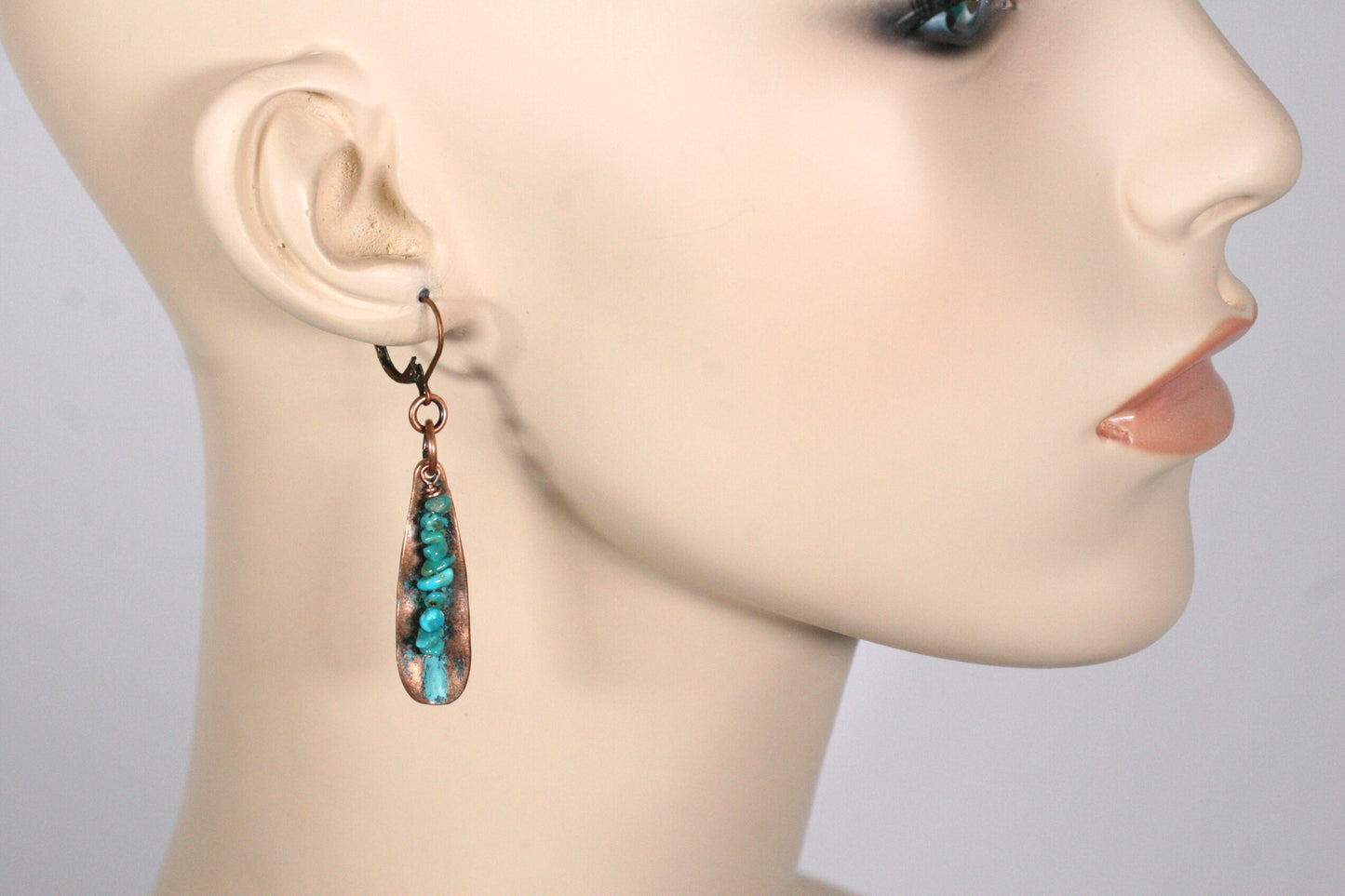 Rustic Turquoise Drop Earrings with Copper