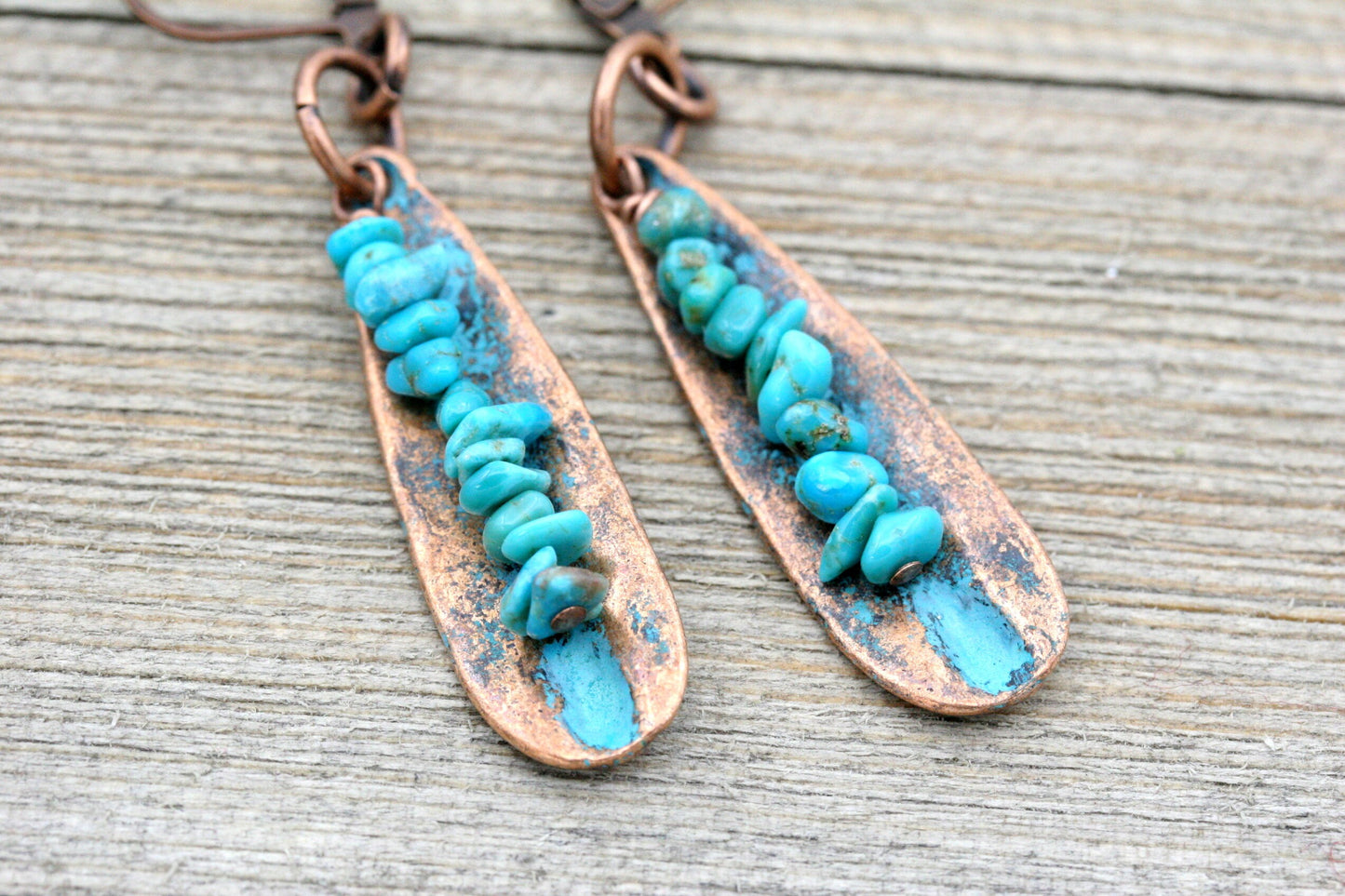Rustic Turquoise Drop Earrings with Copper