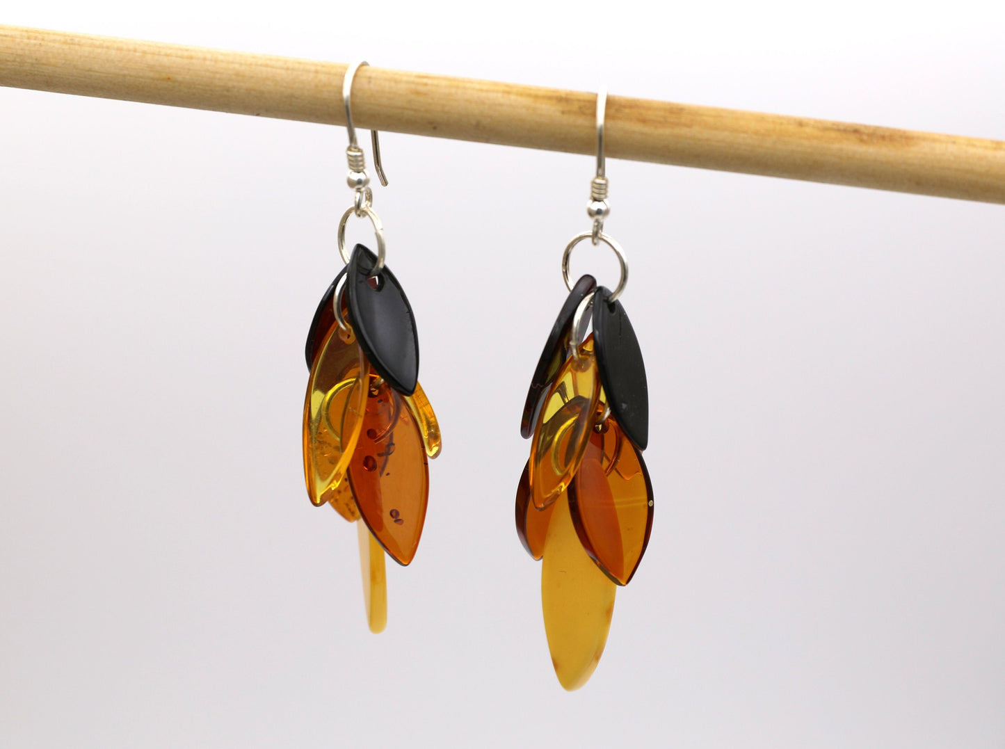 Rustic Baltic Amber Leaf Earrings