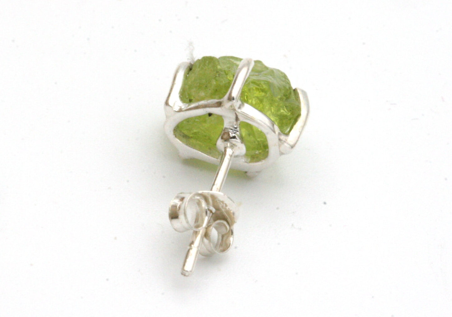 Raw Peridot Stud Earrings with Rhodium Plating