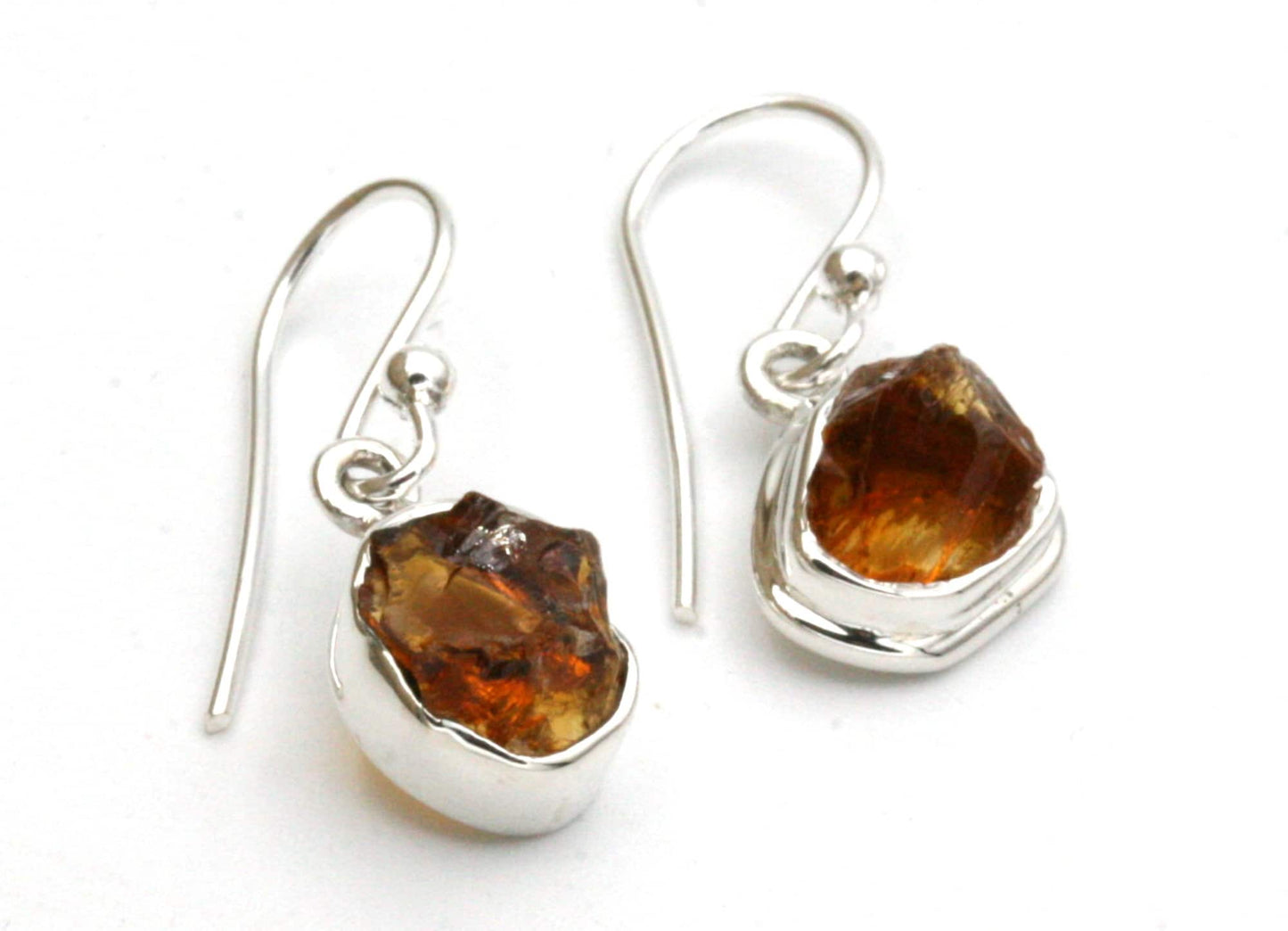 Raw Citrine Drop Earrings in Sterling Silver