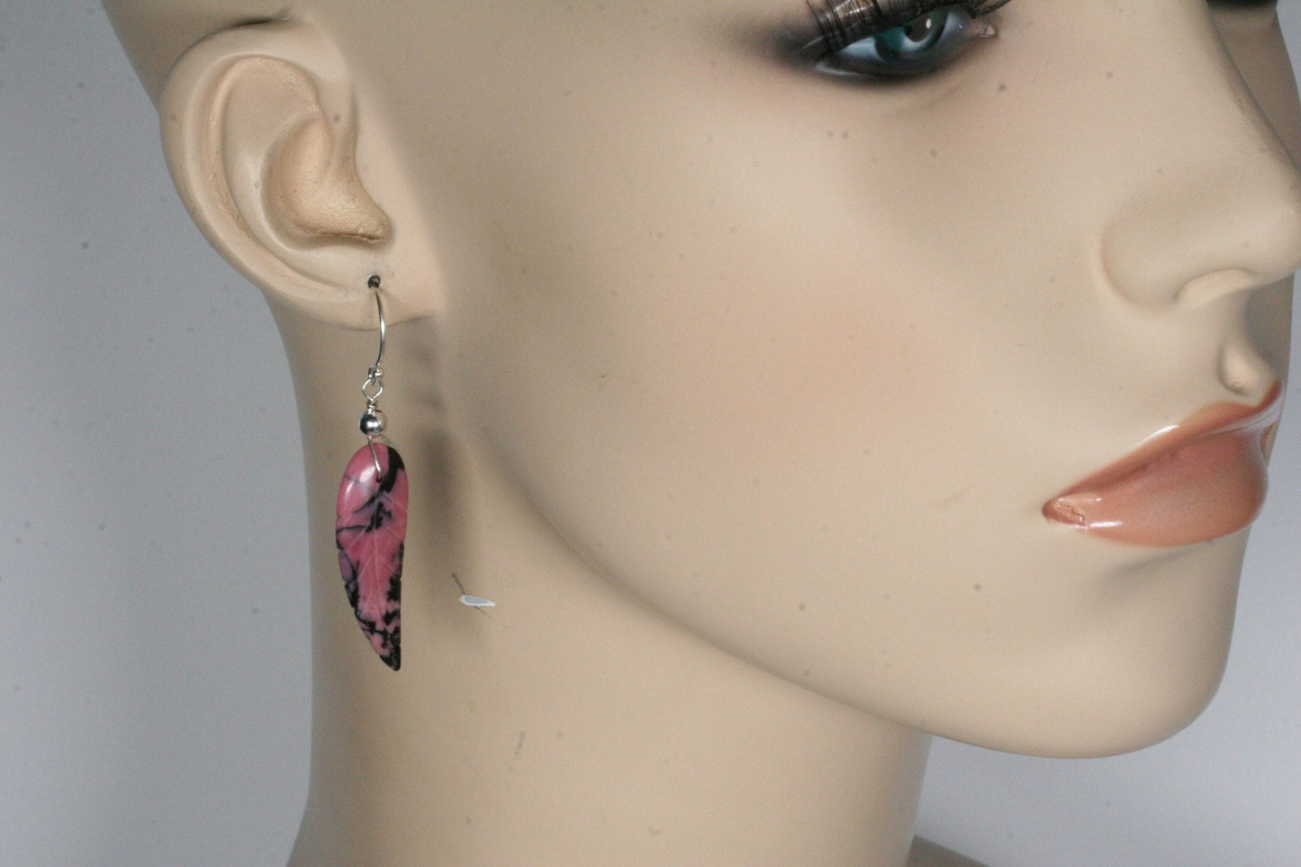 Rhodonite Feather Earrings