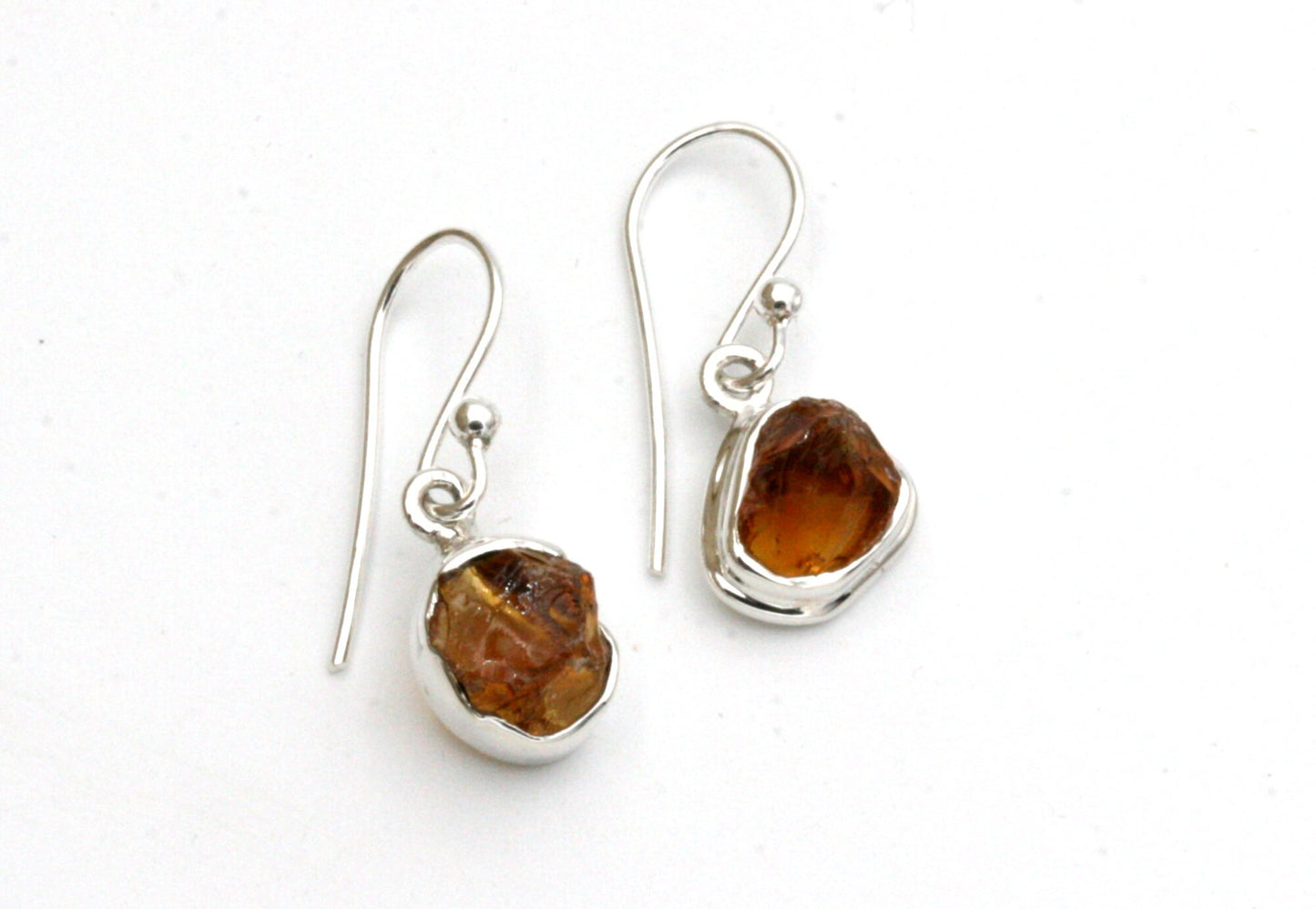 Raw Citrine Drop Earrings in Sterling Silver