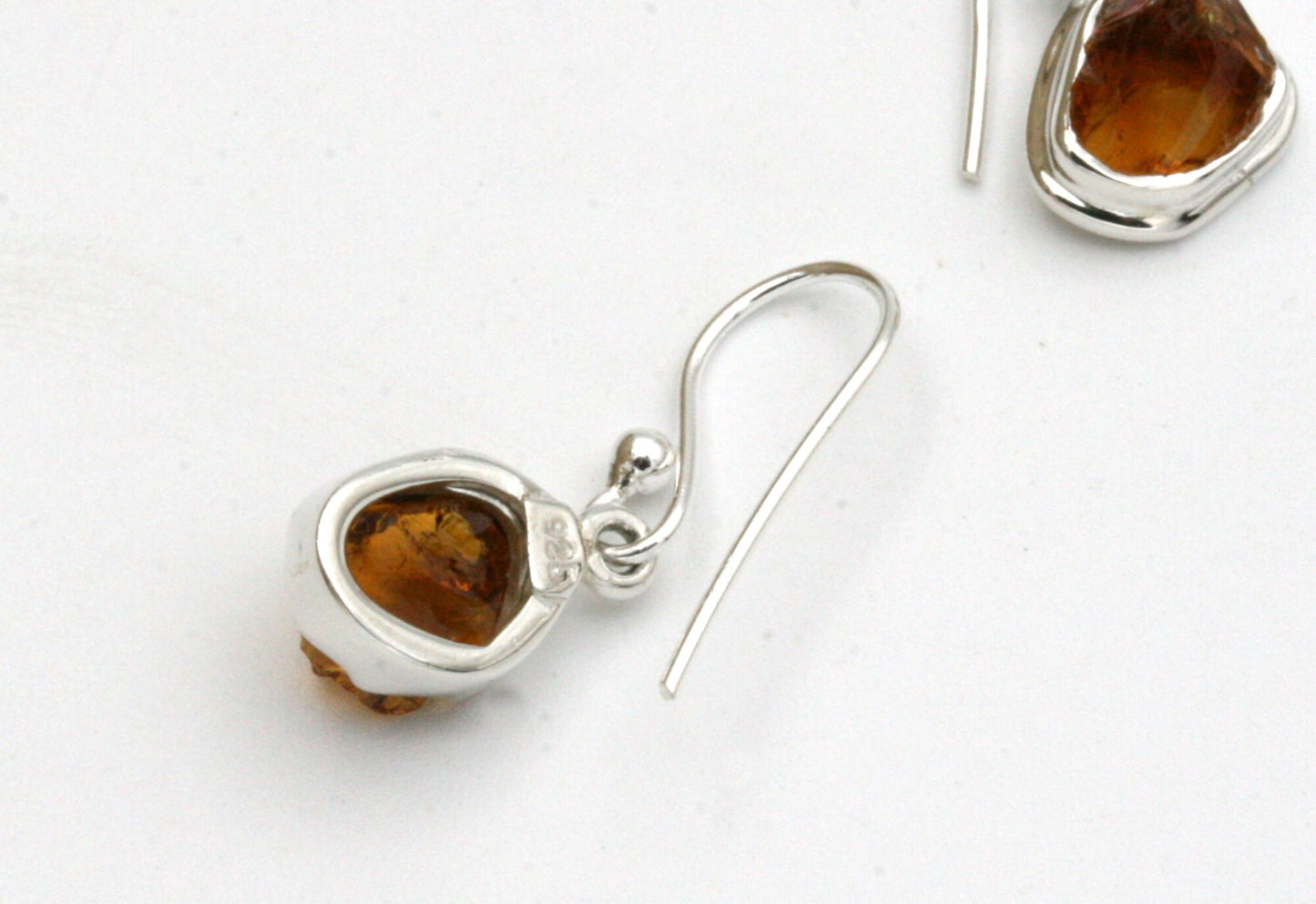 Raw Citrine Drop Earrings in Sterling Silver
