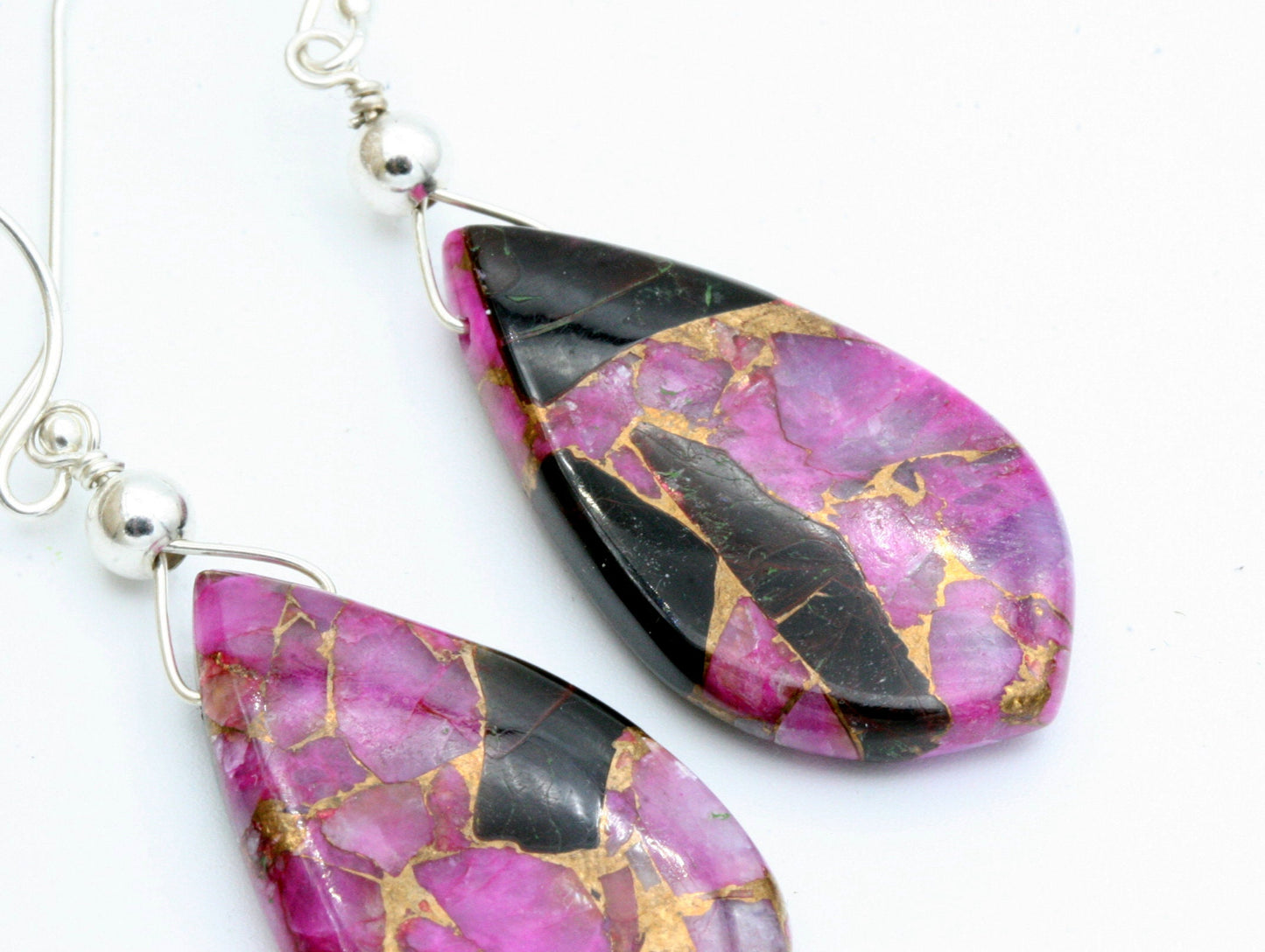 Obsidian with Pink Turquoise Earrings