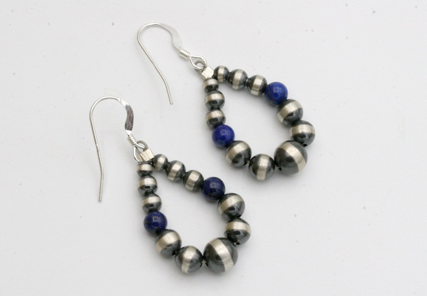 Navajo Pearl Hoop Earrings with Lapis Lazuli