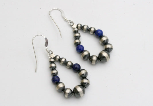 Navajo Pearl Hoop Earrings with Lapis Lazuli