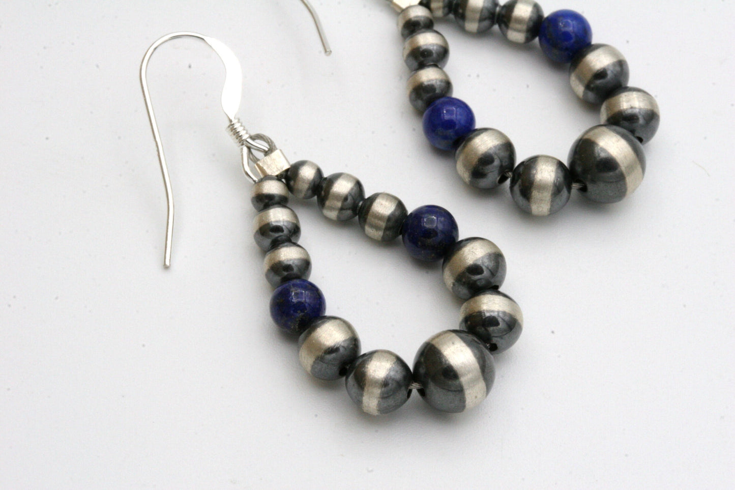Navajo Pearl Hoop Earrings with Lapis Lazuli