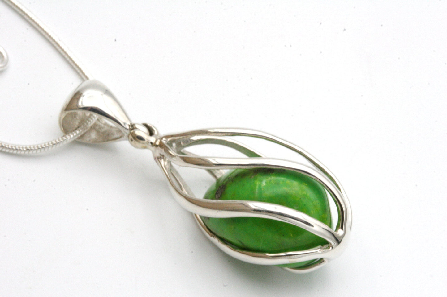 Green Turquoise Cage Pendant in Sterling Silver