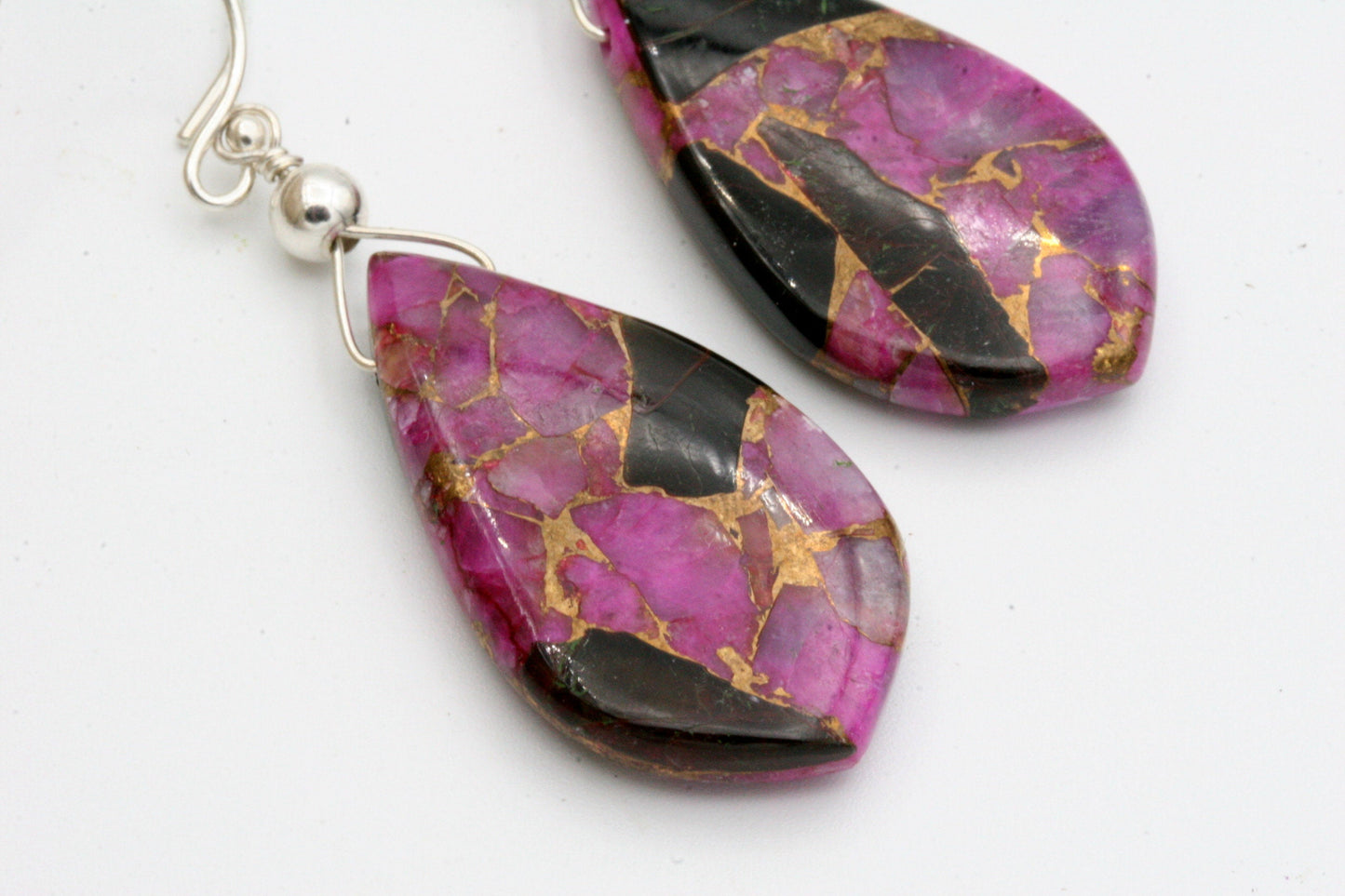 Obsidian with Pink Turquoise Earrings