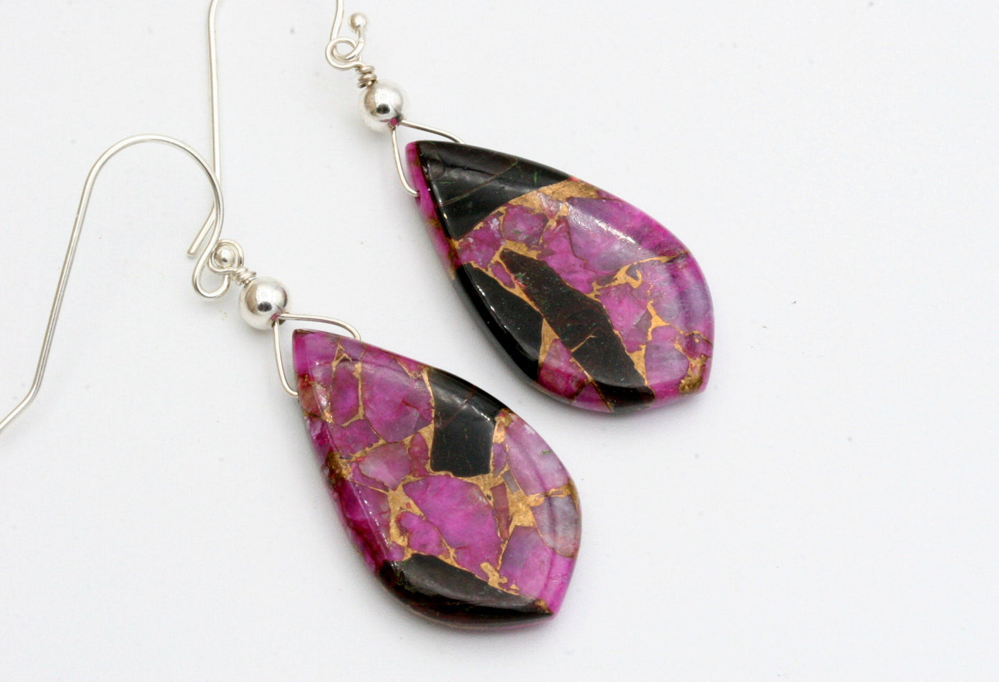 Obsidian with Pink Turquoise Earrings