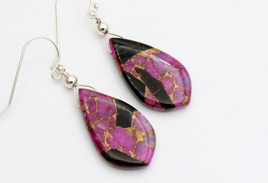 Obsidian with Pink Turquoise Earrings
