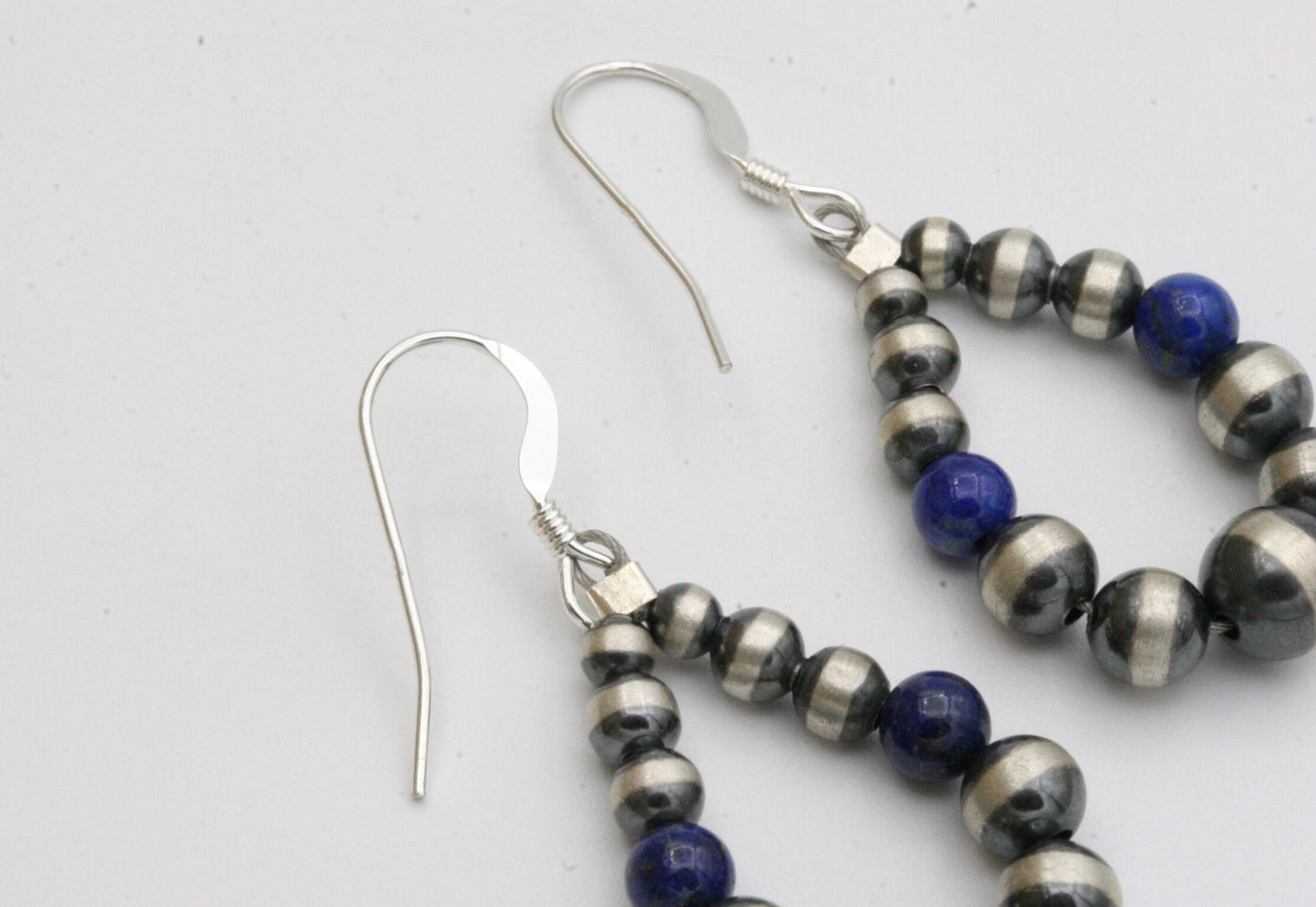 Navajo Pearl Hoop Earrings with Lapis Lazuli