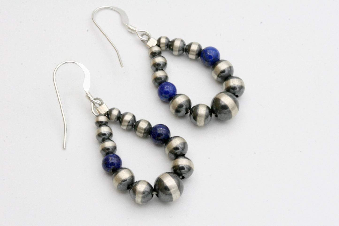 Navajo Pearl Hoop Earrings with Lapis Lazuli