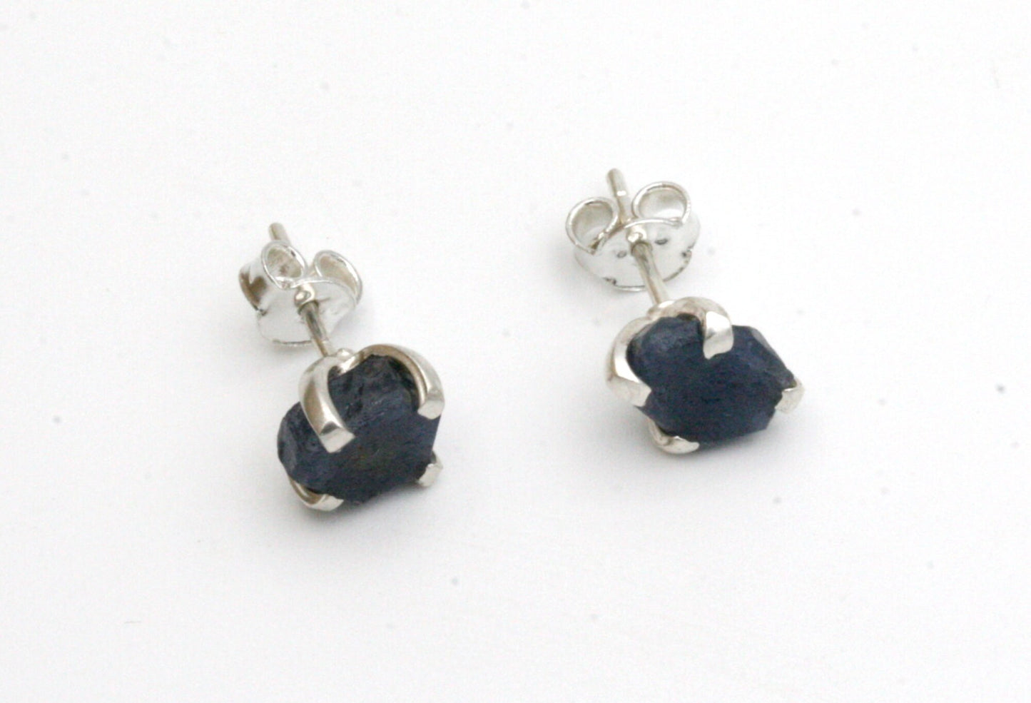 Raw Sapphire Stud Earrings In Sterling Silver