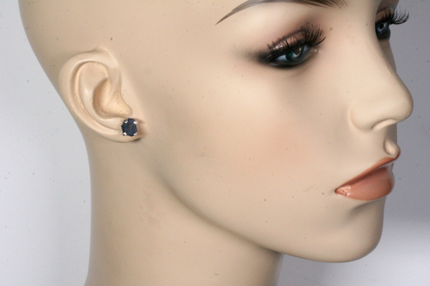 Raw Sapphire Stud Earrings In Sterling Silver