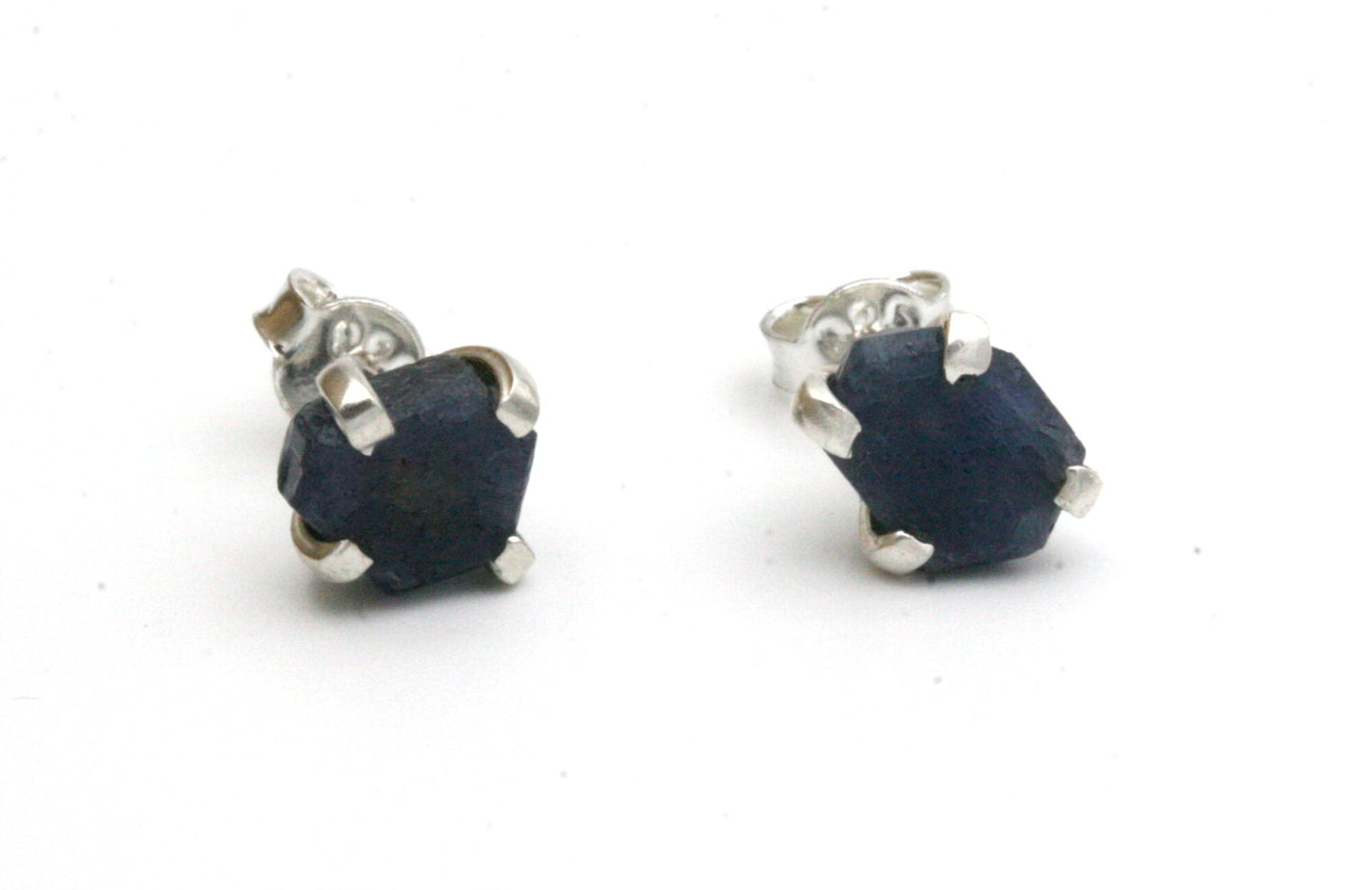 Raw Sapphire Stud Earrings In Sterling Silver
