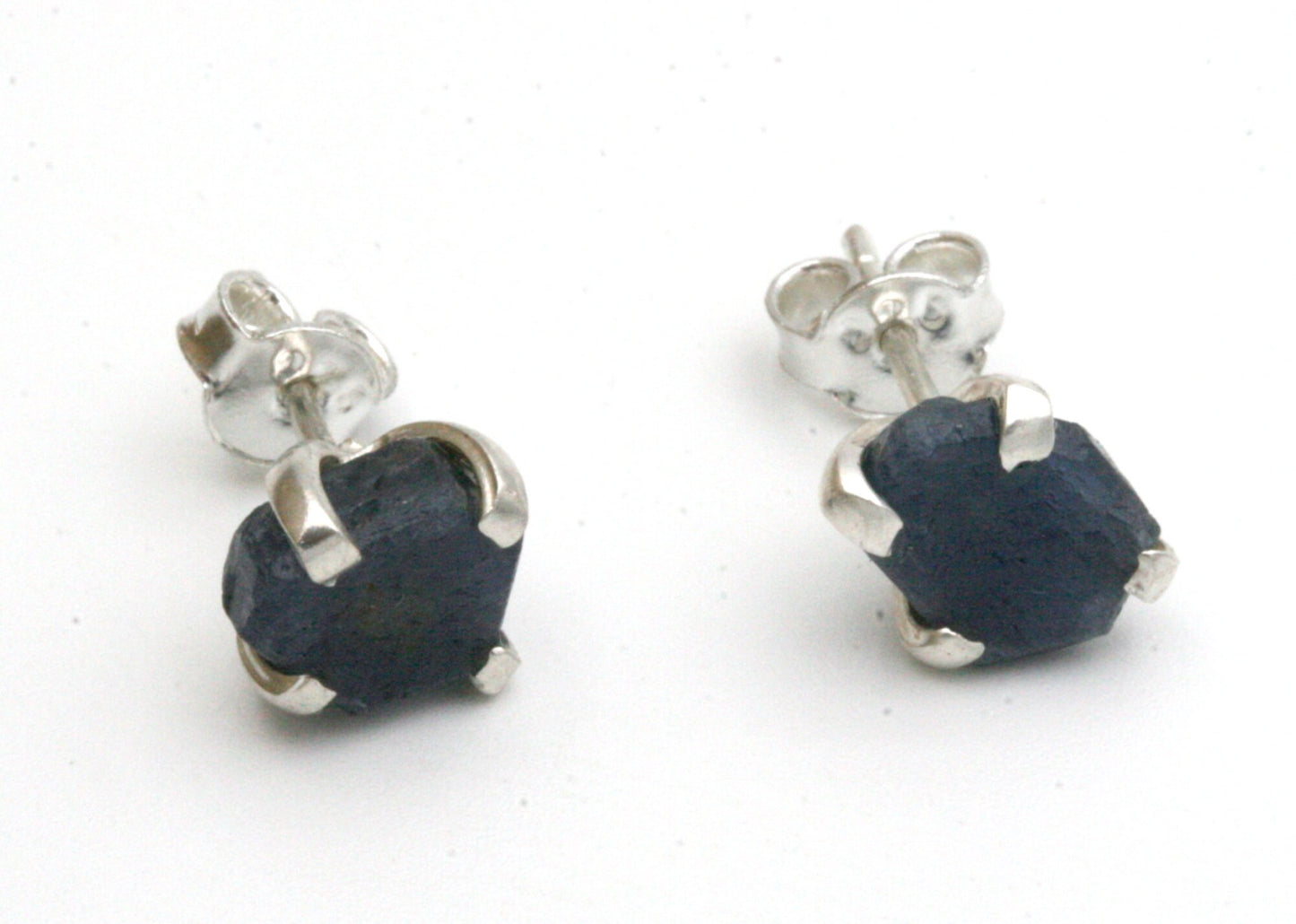 Raw Sapphire Stud Earrings In Sterling Silver
