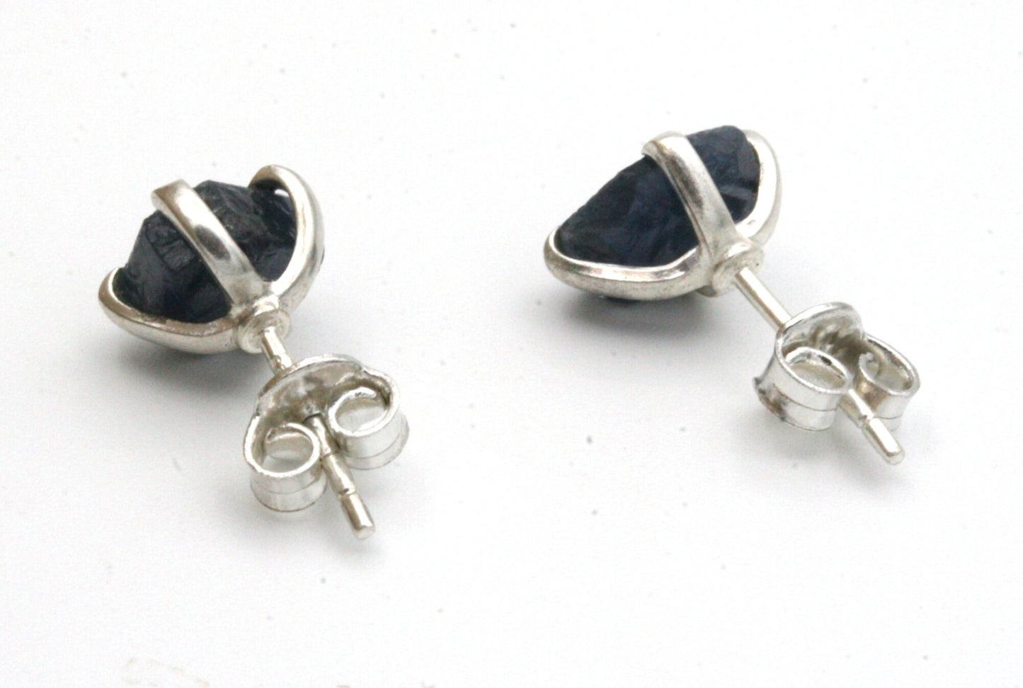 Raw Sapphire Stud Earrings In Sterling Silver